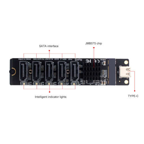 Κάρτα προσαρμογέα SATA 3.0 τύπου C σε 5 θύρες, τσιπ 6Gbps JM575&JMS580 1