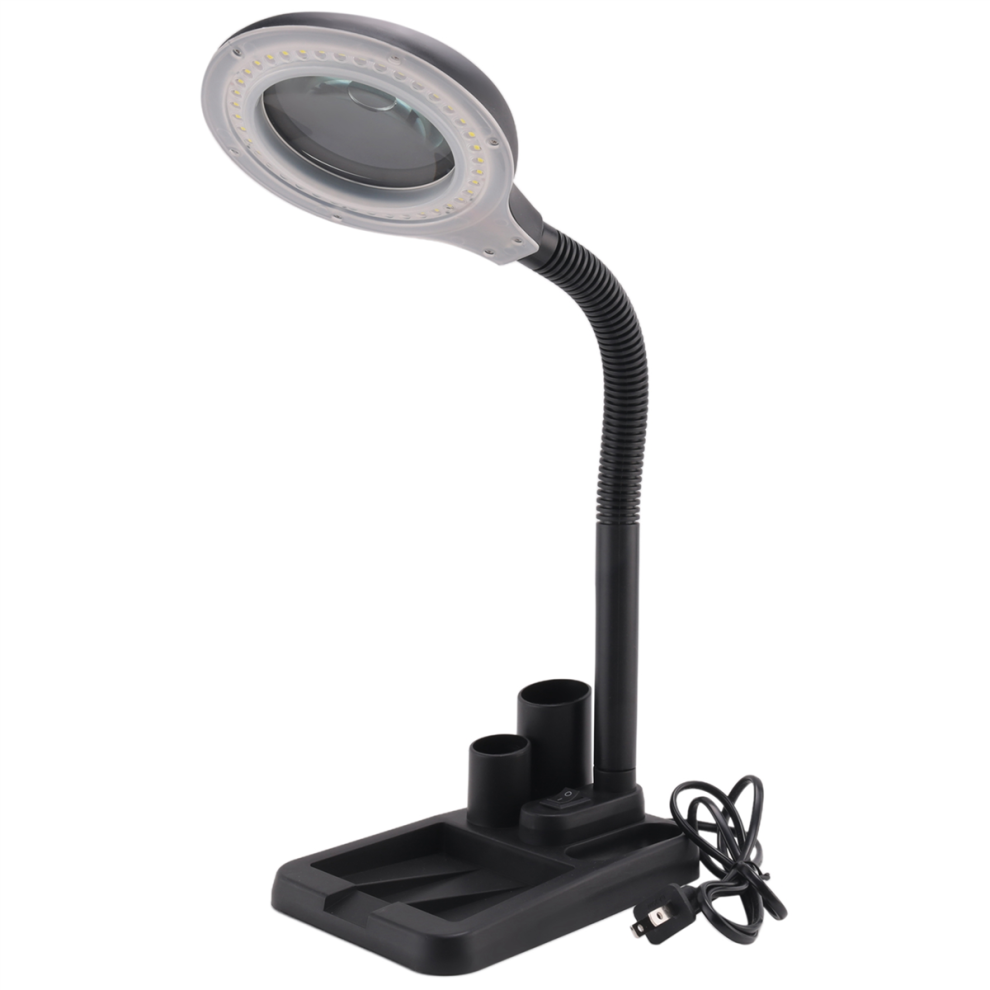 LED 5X 10X Magnifier with Light Floor Stand Adjustable(Black) US PLUG