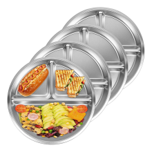 4Pack Stainless Steel Plates, 8Inch 3 Section Round Divided Plates