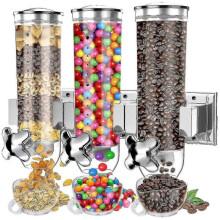2023 Triple Food Dispenser, Wall Mounted Cereal Dispenser, Candy Dispenser Grain Dispenser Kitchen Container with 3 Cup