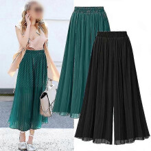 Women's Large Loose Wide Leg Pants Pleated High Waist Chiffon Pants Casual