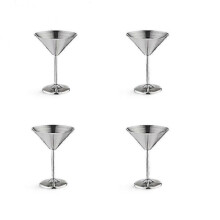 Stainless Steel Martini Glasses 4, 8 Oz Metal Cocktail Glasses, Unbreakable, Durable, Mirror Finish