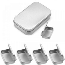 6 Pcs Metal Hinged Tin Box Container Mini Portable Small Storage Container Kit with Lid for Home Storage 3.7x2.3x0.8 Inch, Silver