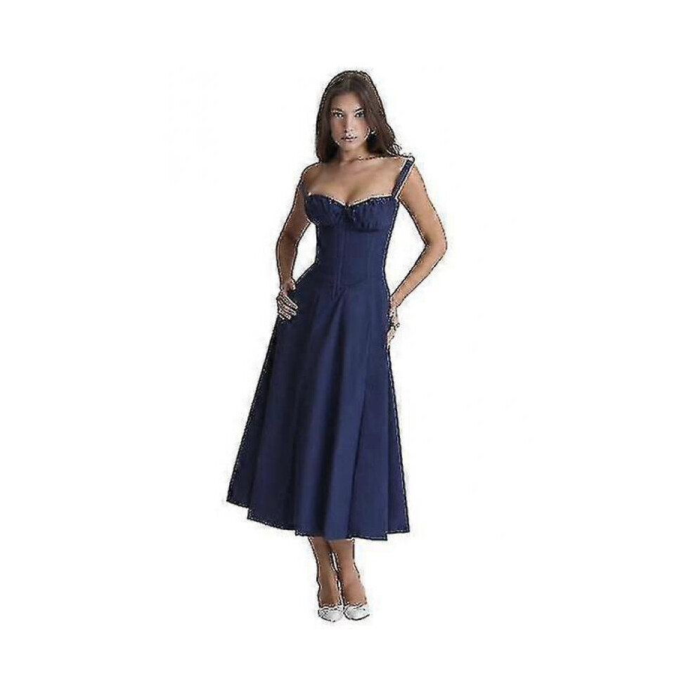 Women Summer Halter Smocked Maxi Dress Slit Halter Dresses-image
