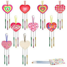 9 Pack Heart Wind Chime Make You Own Love Wind Chimes Diy Colorful Valentine's Day Wooden Craft B