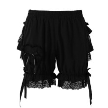 Womens Vintage Victorian Pumpkin Shorts Gothic Pantaloons Costume Elastic Waist Layered Ruffle Lace Trim Loose Bloomers Shorts