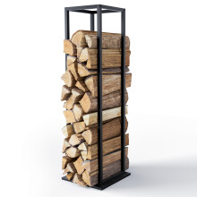 VOUNOT Vertical Firewood Log Rack, Metal Log Holder 33x33x112 cm, Black