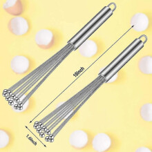 2 Pieces Stainless Steel Ball Whisk Wire Egg Whisk Set Kitchen Whisk for Cooking, Mixing, Whisk, Beating, Stirring (10 Inches)