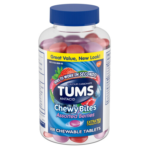 Tums Tums Chewy Bites Extra 750 Antacid, Assorted Berries, 108 Tablets