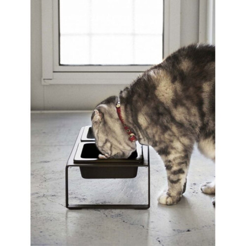 Doble comedero elevado para gato Tower negro 2