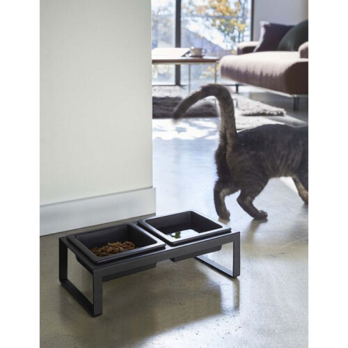 Doble comedero elevado para gato Tower negro 1