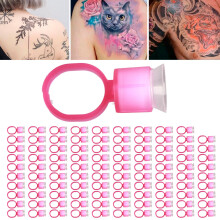 100 Stück Tattoo-Tintenringbecher Einweg-Mikroblading-Pigmentbecherhalter mit Schwamm