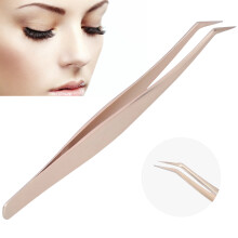 Falsche Wimpern Transplantierzange Feinspitz Edelstahl Wimpernverlängerungswerkzeug Zange Goldene gebogene Zange