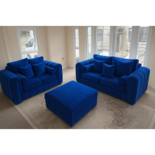 (Blue Plush, Aram Chair) Velvet Sofa Set 2 Seater 3 Seater Sofa Collection Arm Chair Footstool