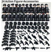 (Style B)Lot jouets à assembler minifigures jeeps swat noir soldats militaires bloc de construction