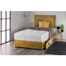 (6ft, 2 Drawers) Tumeric Plush Divan Bed Set with Sprung Memory Mattress and Matching Nina Diamante Headboard