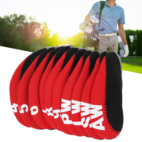 Set da 10 copri-testa in pelle per ferri da golf e putter rosso
