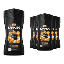 Lynx Gold 12-H Refreshing Shower Gel Body Wash for Men, 6x225ml