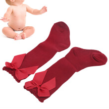 Mädchen Baby hautfreundliche Kniestrümpfe, weiche und stilvolle lange Socken mit Schleife (Rot)