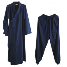 (S, Navy Blue Robe and Pants) Taoist Robes Taichi Clothing Kungfu Practice Martial Arts Clothes Hanfu Men Robe