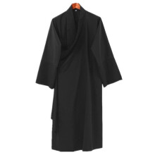 (2XL, Black Robe) Taoist Robes Taichi Clothing Kungfu Practice Martial Arts Clothes Hanfu Men Robe