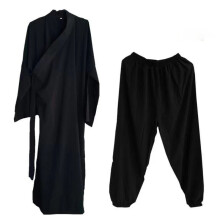 (XS, Black Robe and Pants) Taoist Robes Taichi Clothing Kungfu Practice Martial Arts Clothes Hanfu Men Robe
