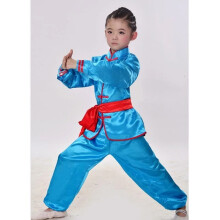 (Blue, 130) Chinese Kung Fu Wushu Martial Arts Uniform Tai Chi Performance Clothing Kids