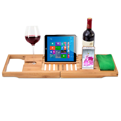 Expandable Bamboo Bathtub Tray Wood Bath Tray with 1