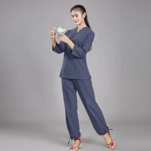 (Women gray, 4XL) Chinese Adults Unisex Tai Chi Uniforms Kung Fu Clothing YOGA Fitness Zen Clothes