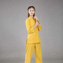 (Women yellow, 2XL) Chinese Adults Unisex Tai Chi Uniforms Kung Fu Clothing YOGA Fitness Zen Clothes