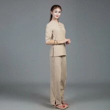 (Women khaki, XL) Chinese Adults Unisex Tai Chi Uniforms Kung Fu Clothing YOGA Fitness Zen Clothes