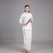 (Women white, 4XL) Chinese Adults Unisex Tai Chi Uniforms Kung Fu Clothing YOGA Fitness Zen Clothes