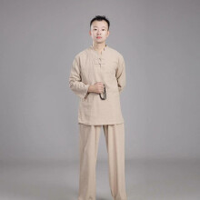 (Men khaki, 2XL) Chinese Adults Unisex Tai Chi Uniforms Kung Fu Clothing YOGA Fitness Zen Clothes