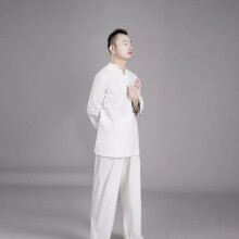 (Men white, L) Chinese Adults Unisex Tai Chi Uniforms Kung Fu Clothing YOGA Fitness Zen Clothes