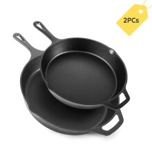 (2 Piece Large (10" & 12")) Pre-Seasoned Cast Iron Skillet Meat Frying Pans Oven Safe Cookware Set for Indoor & Outdoor Use - Grill, StoveTop & Induction Top - by