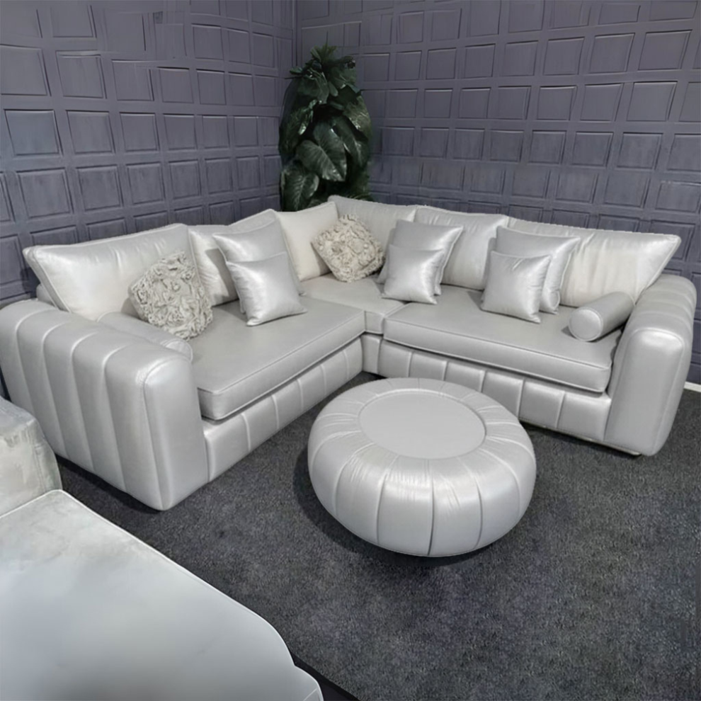 (Cream Plush, Footstool) Luxury 5 Seater Corner Sofa in Plush Velvet Fabric Upholstered Sofas For Living Room-image-OPC-PJT8PGT-NEW