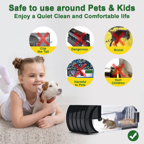 2 Pack Humane Mouse Traps for Indoors & Outdoors, Easy to Use, No Touch Release, Improved Highly Sensitiv 1
