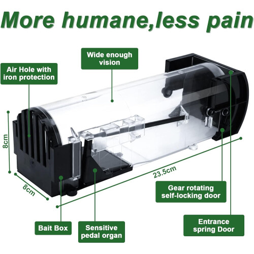 2 Pack Humane Mouse Traps for Indoors & Outdoors, Easy to Use, No Touch Release, Improved Highly Sensitiv 2