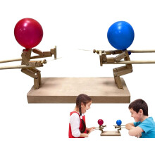 Ballon-Bambusmann-Schlacht – 2024 Neue handgefertigte Holzfechtpuppen, Holzroboter-Kampfspiel für 2 Spieler, rasanter Ballonkampf