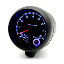 3,75 inch autotoerenteller met blauw schakellampje 0-8000 tpm zwart voor benzineauto's 0-8000 tpm