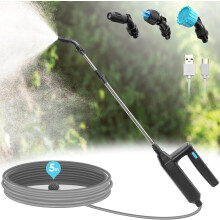 Accu-druksproeier, elektrische plantensproeier met 60 cm telescopische steel, 5 m slang, 3 sproeikoppen, oplaadbaar
