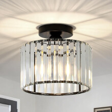 Crystal Ceiling Lights - Modern Chandeliers, Black Fitting with Glass Lampshade, Flush Lights for Living Room