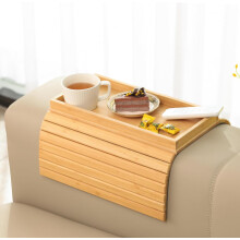 Natural Bamboo Sofa Arm Tray, Sofa Tray Table for Couch, Sofa Armrest Tray Table Anti-Slip Sofa Table, Couch Cup Holder for Snacks