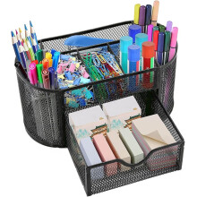 Schreibtisch-Organizer 22,5 x 11,5 x 11,5 cm Multifunktionaler Schreibtisch-Organizer aus Netzgewebe mit Stiftehalter, 8 Fächern und 1 Schublade