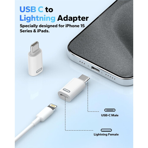 Lightning-Buchse auf USB-C-Stecker-Adapter (4er-Pack), Lightning-USB-C-Adapter für iPhone 15/16 Pro/16 Pro Max/Plus 2