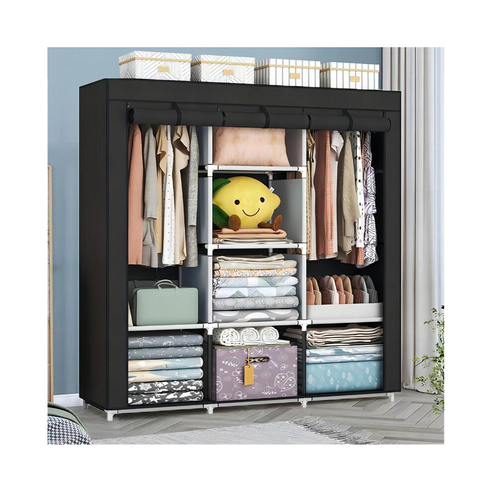 (Signal Black, Horizontal Door) 4-layer Clothes Storage Cabinet, Dust Proof Cloth Wardrobe, Living Room Furniture, Reinforced & Thickened Steel Pipe C-image-OPC-PJT8RCF-NEW