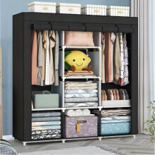 (Signal Black, Vertical Door) 4-layer Clothes Storage Cabinet, Dust Proof Cloth Wardrobe, Living Room Furniture, Reinforced & Thickened Steel Pipe Clothes Organizer,