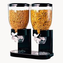 (Black (Double)) Triple Cereal Dispenser Classic Dry Food Storage Container, Dry Food Dispenser Control Storage Container, Great For Cornflakes, Candy, Nuts