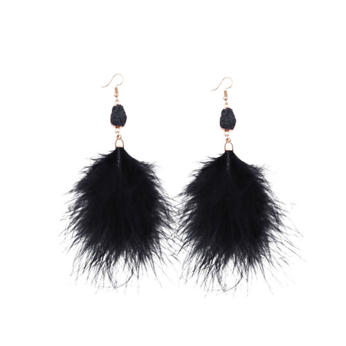 1 Pair Long Earrings Plush Earrings Black