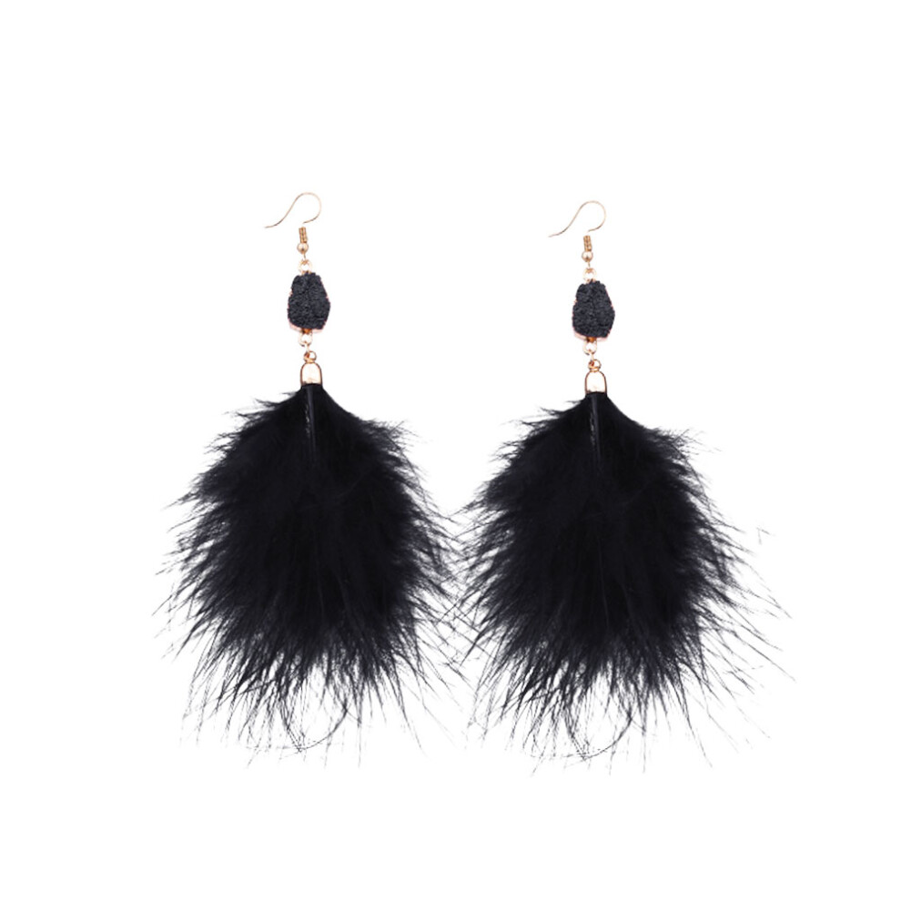 Solustre 1 Pair Long Earrings Plush Earrings Black